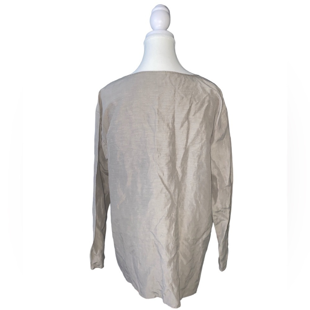 Eileen Fisher - Mandarin collar button down silk linen blouse - Picture 2 of 9